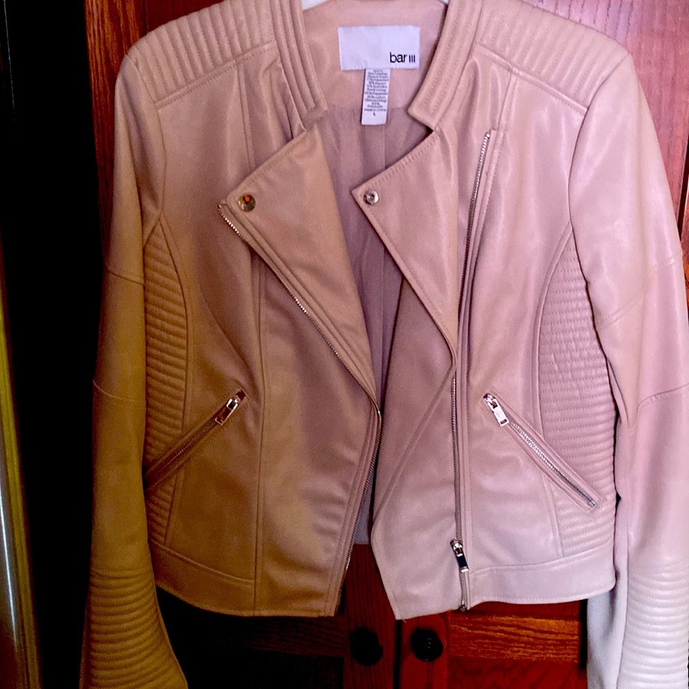 Bar III Womens Moto Jacket QUILTED Faux Leather